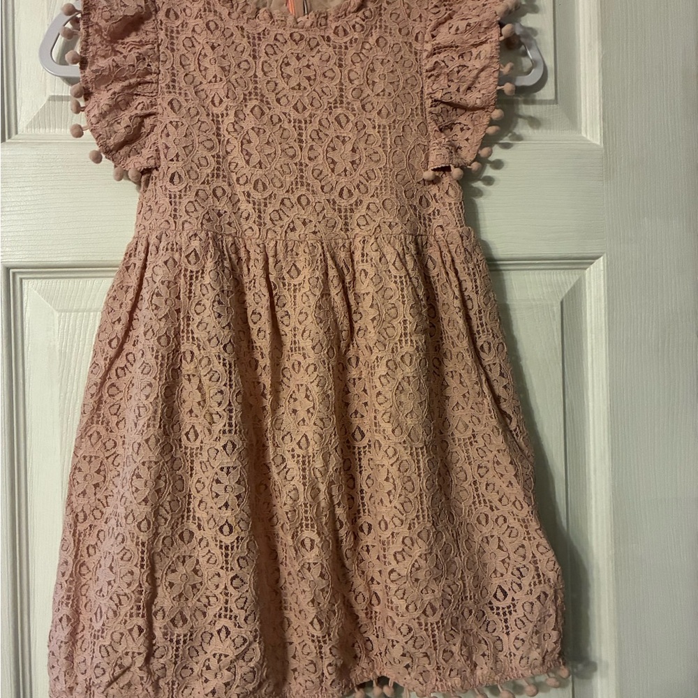 Elegant Lace Kids Dress in Soft Pink